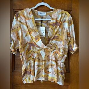 Alex & Parker Women's Leaf Print Top - Yellow and Brown